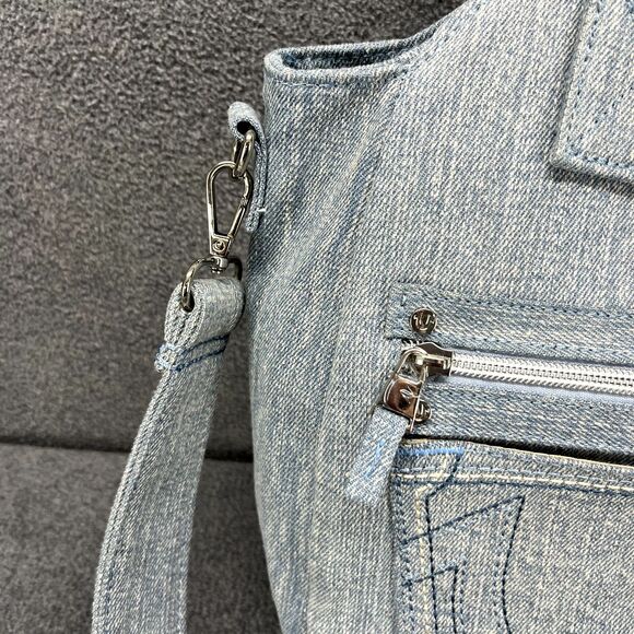 TRUE RELIGION Denim Pocket Horseshoe Logo Shoulder Crossbody Bag Light Blue - Picture 7 of 14